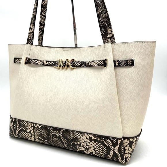 Michael Kors Reed Large Tote Bag Snakeskin Cream/Black - Picture 3 of 12